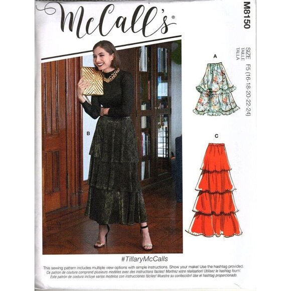 McCall's M8150 Misses 16 to 24 Mini and Maxi Tiered Skirts Uncut Sewing Pattern - Picture 1 of 2